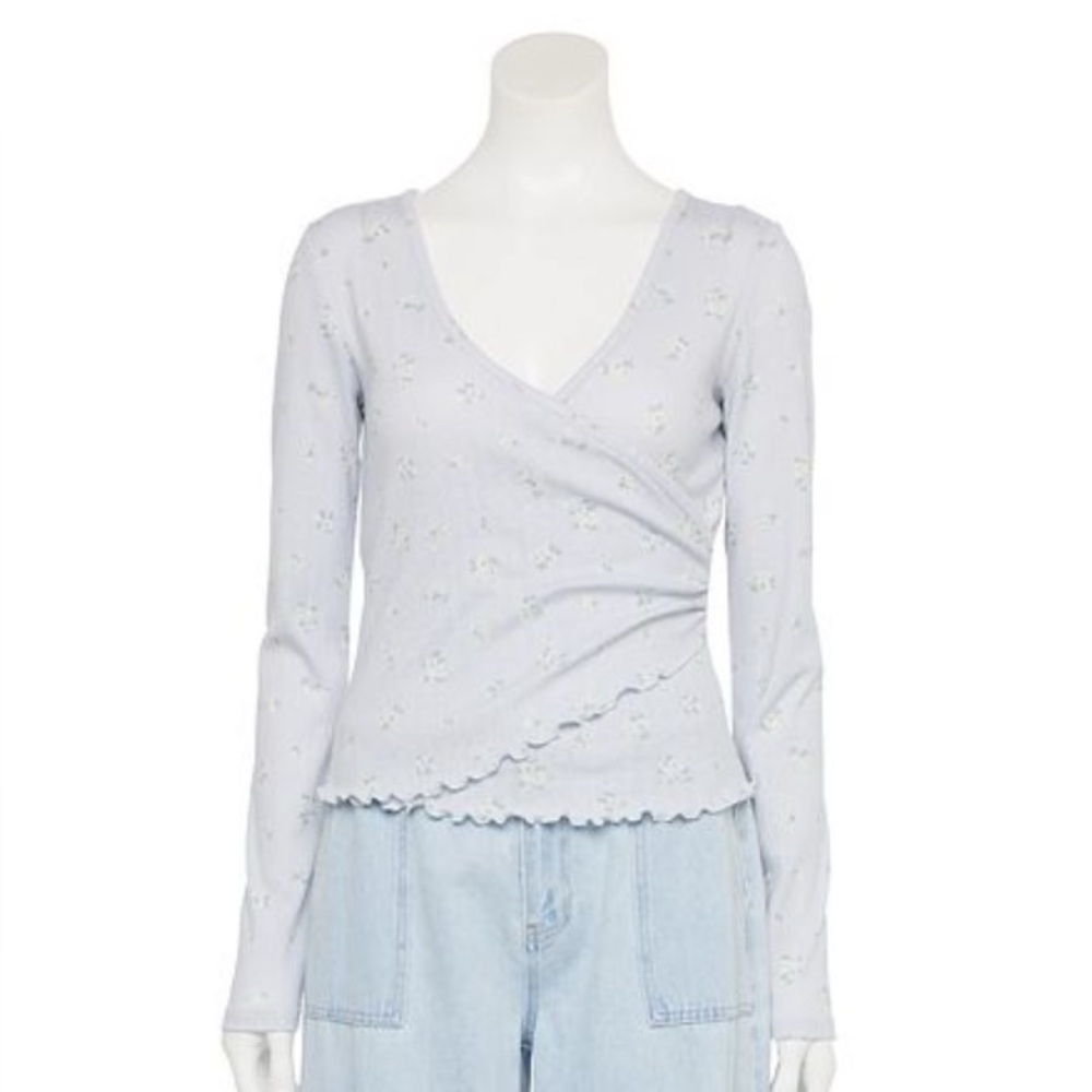 SO Light Blue Floral Wrap Top Size M NWT